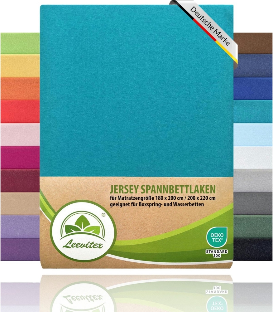 leevitex® Spannbettlaken für Boxspringbetten & Wasserbetten - Spannbetttuch 170 g/m², Gummizug: rundum, 100% Mako-Baumwolle, sehr robust, 180x200 – 200x220 cm + 40 cm Steg Bild 1