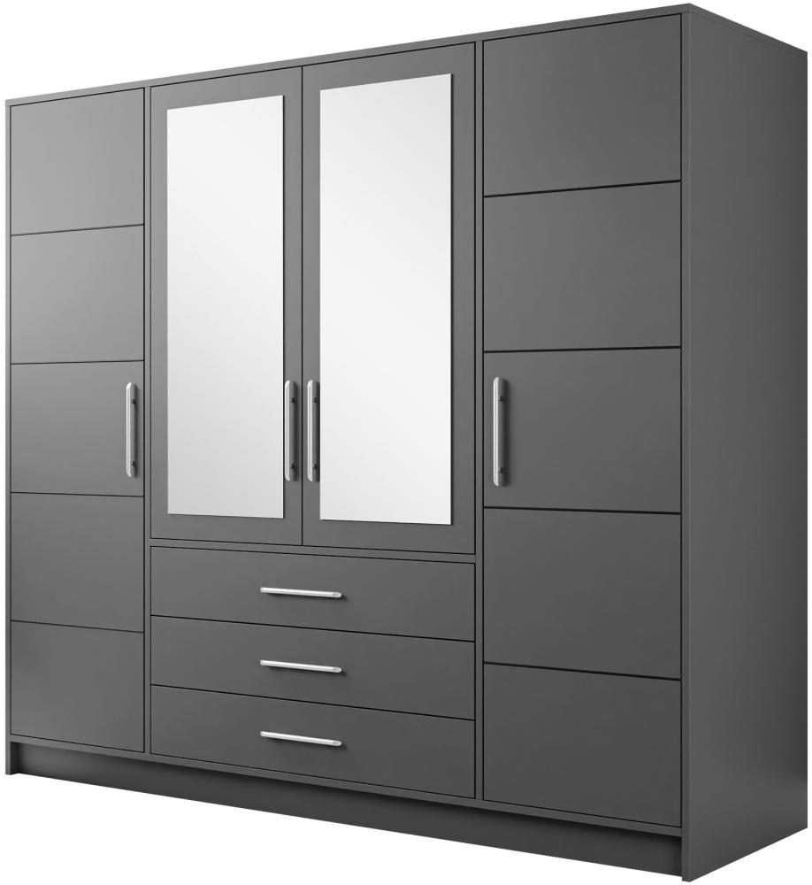 'Bado 4D' Kleiderschrank mit Schubladen und Spiegel, Laminatplatte grau, 200 x 58 x 195 cm Bild 1