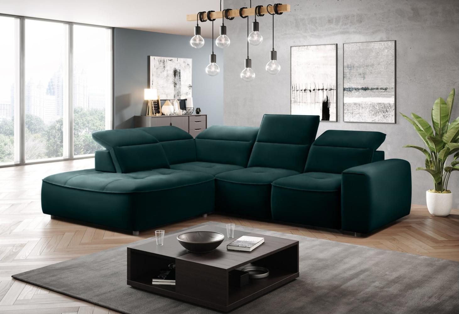 Stylefy Colton L Ecksofa Velours KRONOS Grün Links Bild 1