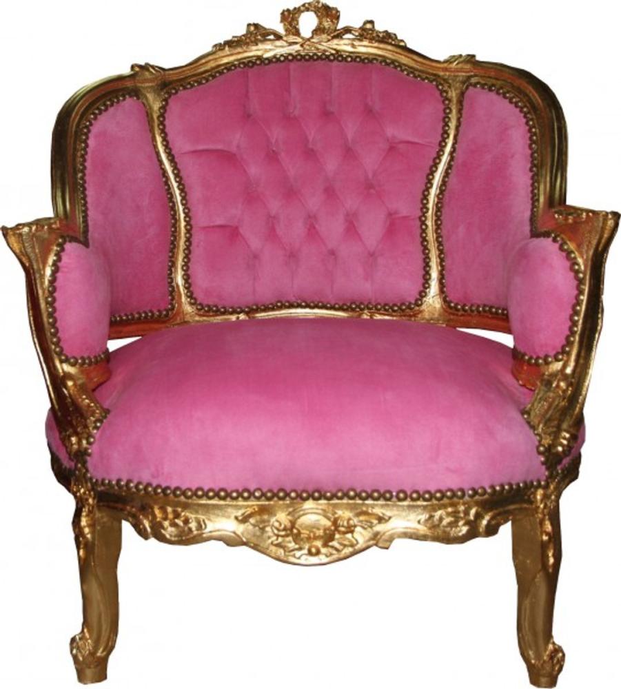 Casa Padrino Barock Salon Lounge Sessel Rosa / Gold - Cocktailsessel - Interior Bild 1