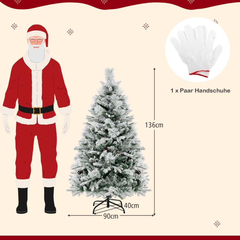 136 cm Künstlicher Weihnachtsbaum mit Schnee & 8 Lichtmodi & 472 PE PVC Zweigspitzen Bild 1