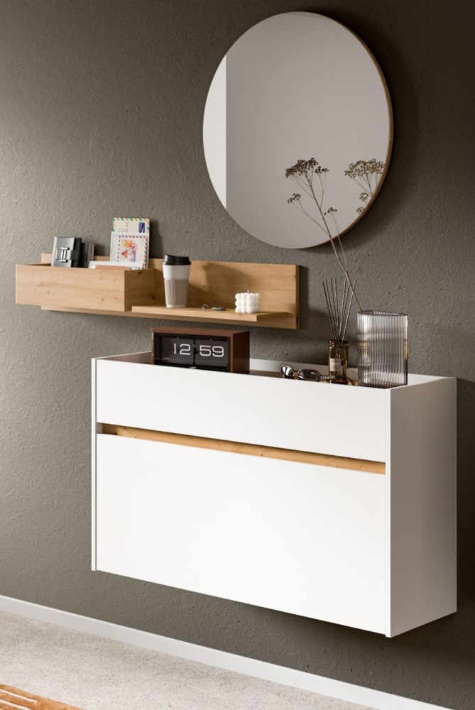 Garderobe Set 3-tlg. Borga in weiß und Eiche 140 cm Bild 1