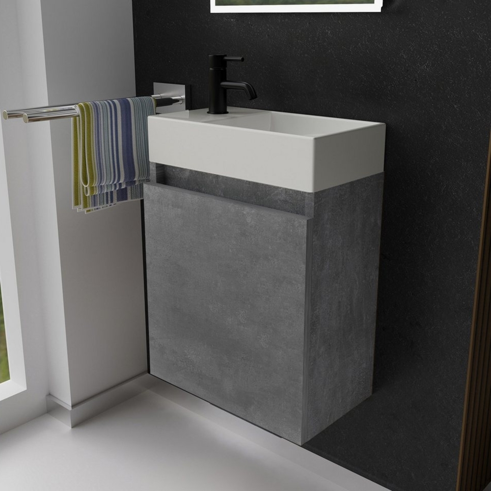 Alpenberger Badmöbel-Set Gäste WC Waschbecken mit Unterschrank - Badschrank Hängend, (Hängeschrank mit Softclose, Waschtisch mit Unterschrank Cement), Gäste WC Möbel - Kleiner Badezimmerschrank Vormontiert Bild 1