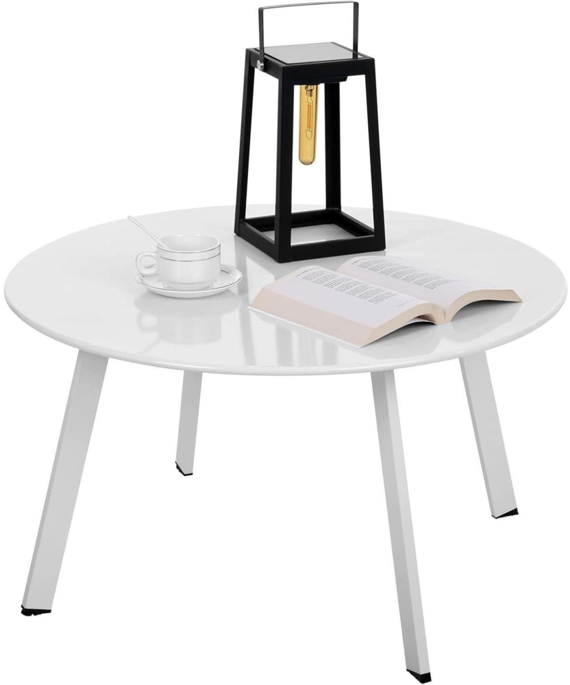 Runder Metall Beistelltisch Garten Sofatisch Kaffeetisch Weiß Ø 70 x 40H cm Bild 1