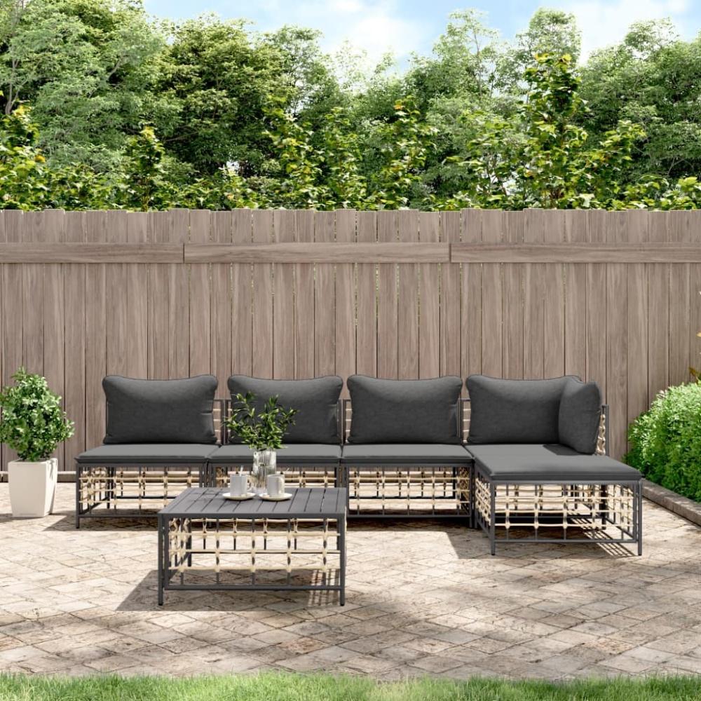 vidaXL 6-tlg. Garten-Lounge-Set mit Kissen Anthrazit Poly Rattan 3186737 Bild 1