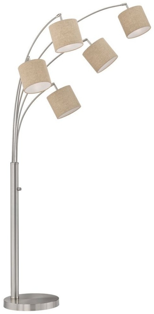 FISCHER & HONSEL LED Bogenlampe, mitgelieferte Leuchtmittel stufenweise über Lampenschalter dimmbar, LED wechselbar, Warmweiß, Stehlampe ge-bogen mit 5x Stoff Lampenschirm Beige, dimmbar H: 180cm Bild 1