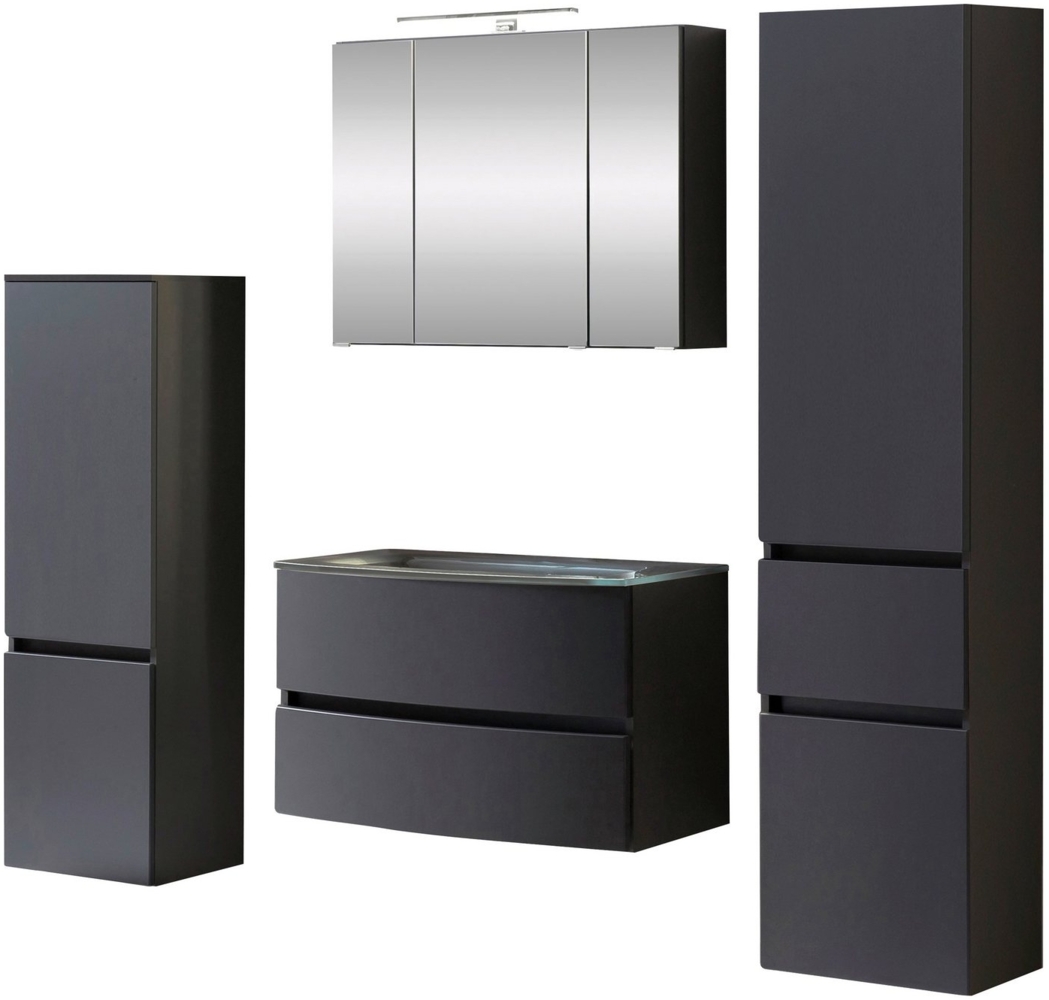 welltime Badezimmer-Set Kaunas, (Set, 4-St), Waschtisch-Set (Breite 80 cm) mit Midischrank und Seitenschrank Bild 1