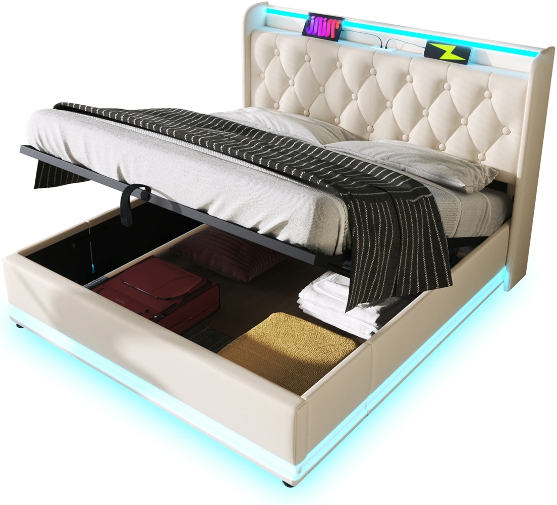 ComfortXL Polsterbett-BB628, Massivholz, Wei?, 220x154x104cm Bild 1