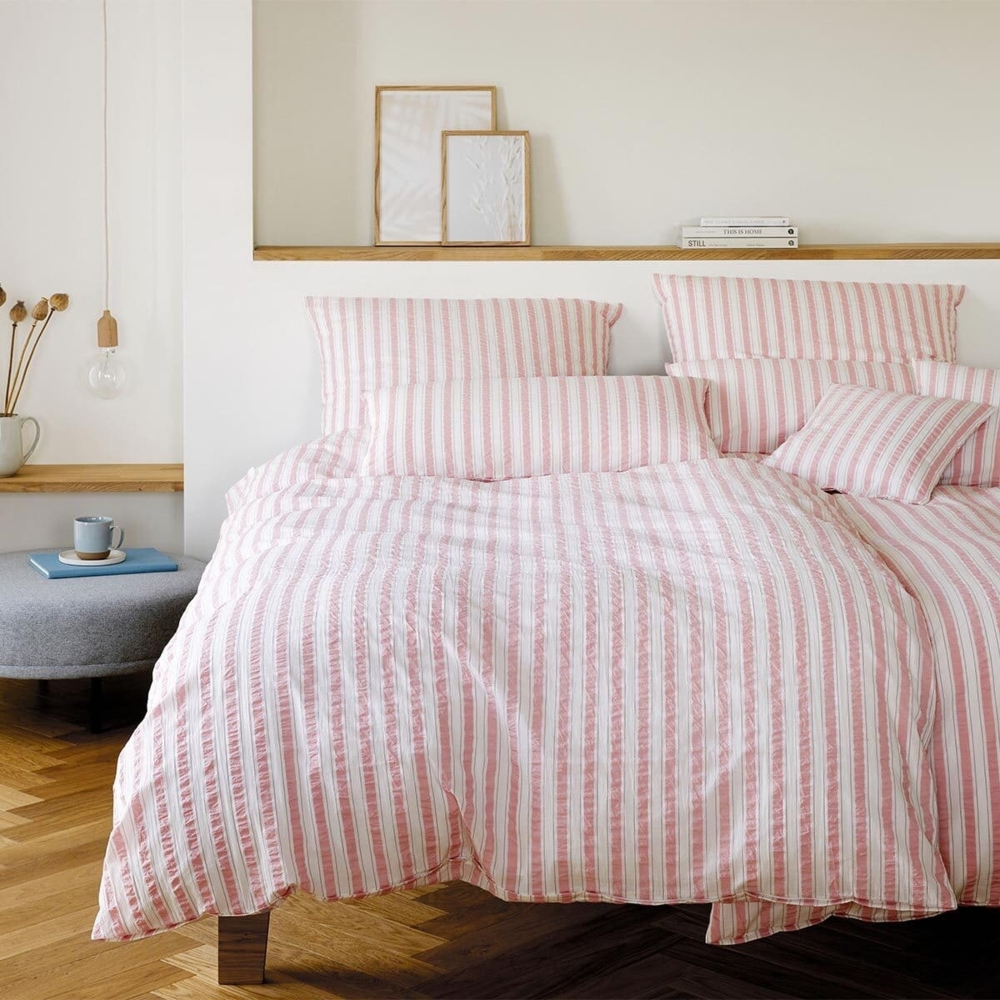 elegante Web-Seersucker Bettwäsche Svaneke|135x200 cm + 40x80 cm| zart-pink Bild 1