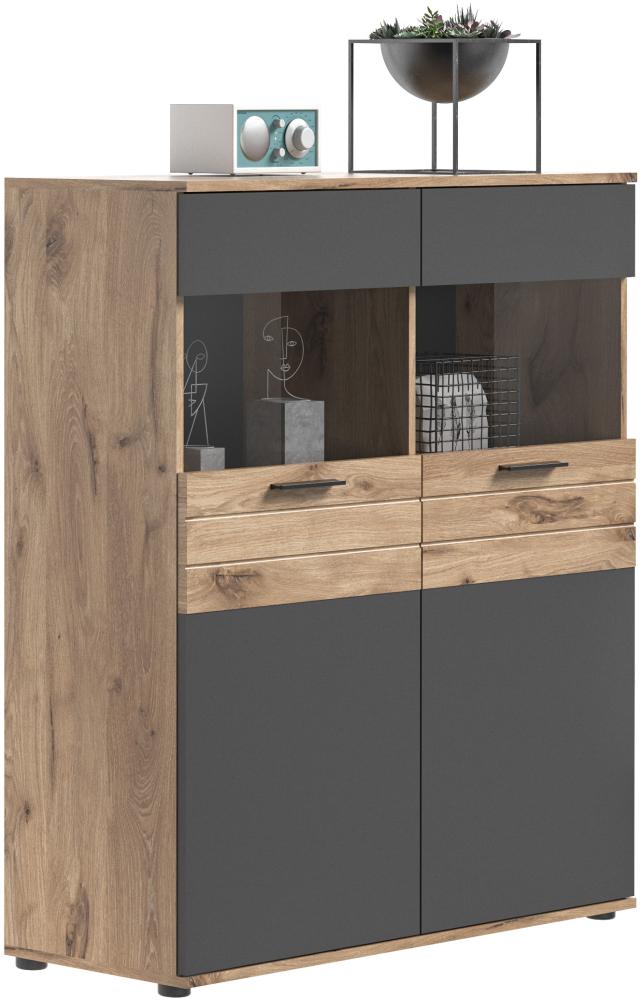 Vitrine >Mason< in nox oak/basalt grau - 110x122x37cm (BxHxT) Bild 1