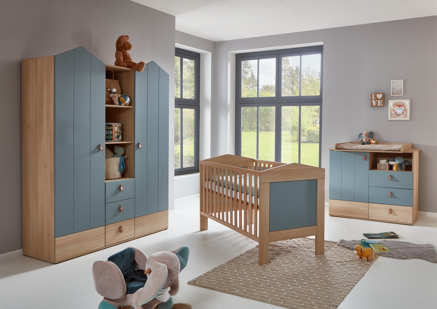 3-teiliges Babymöbel-Komplettset »Roofy« mit 2-trg. Kleiderschrank, Salbei / Nagano Oak, Arthur Berndt Bild 1