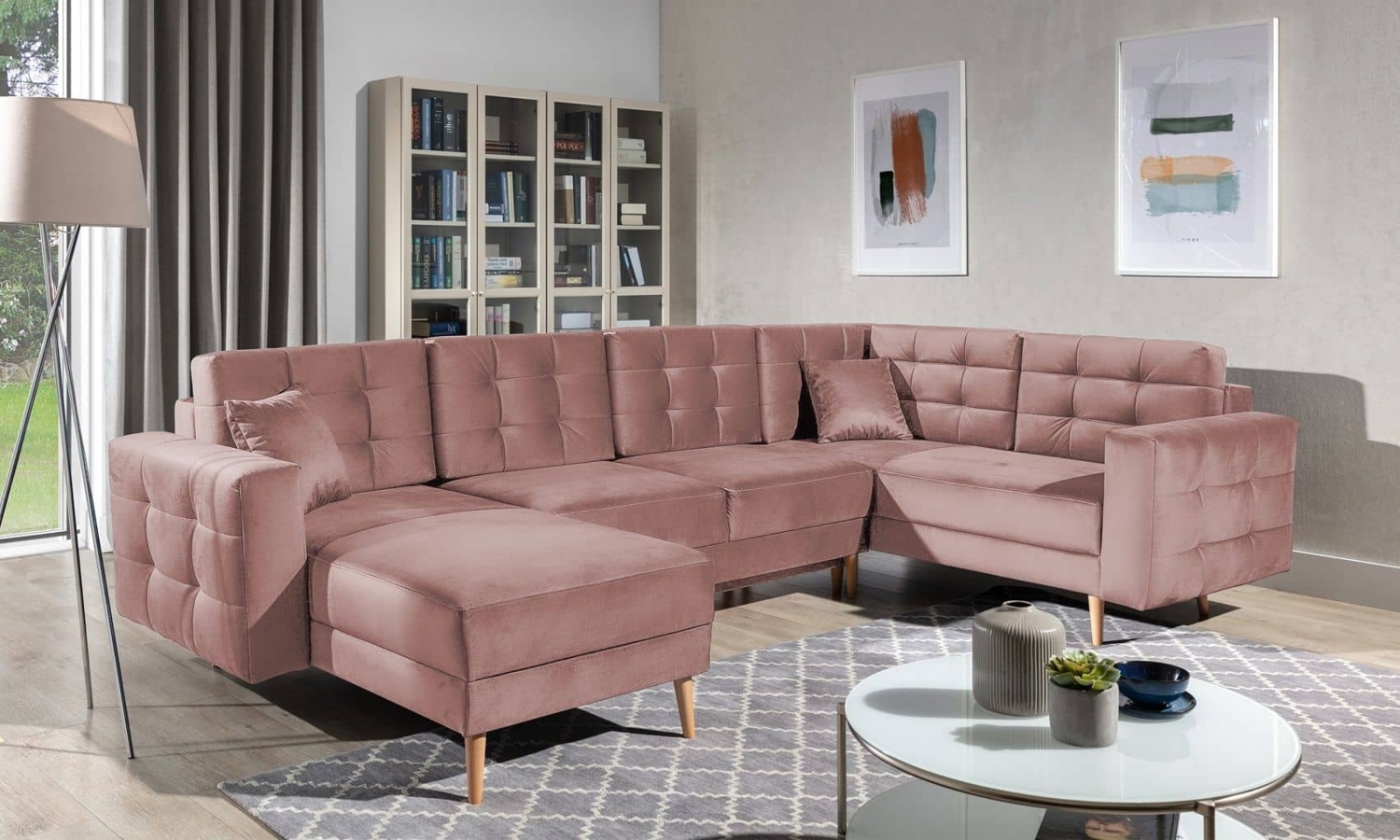 Wohnlandschaft Asgard U Rosa – Schlafsofa mit Stauraum Bild 1
