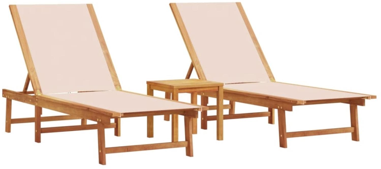 vidaXL Sonnenliegen 2 Stk. mit Tisch Creme Massivholz Akazie Textilene 3279252 Bild 1
