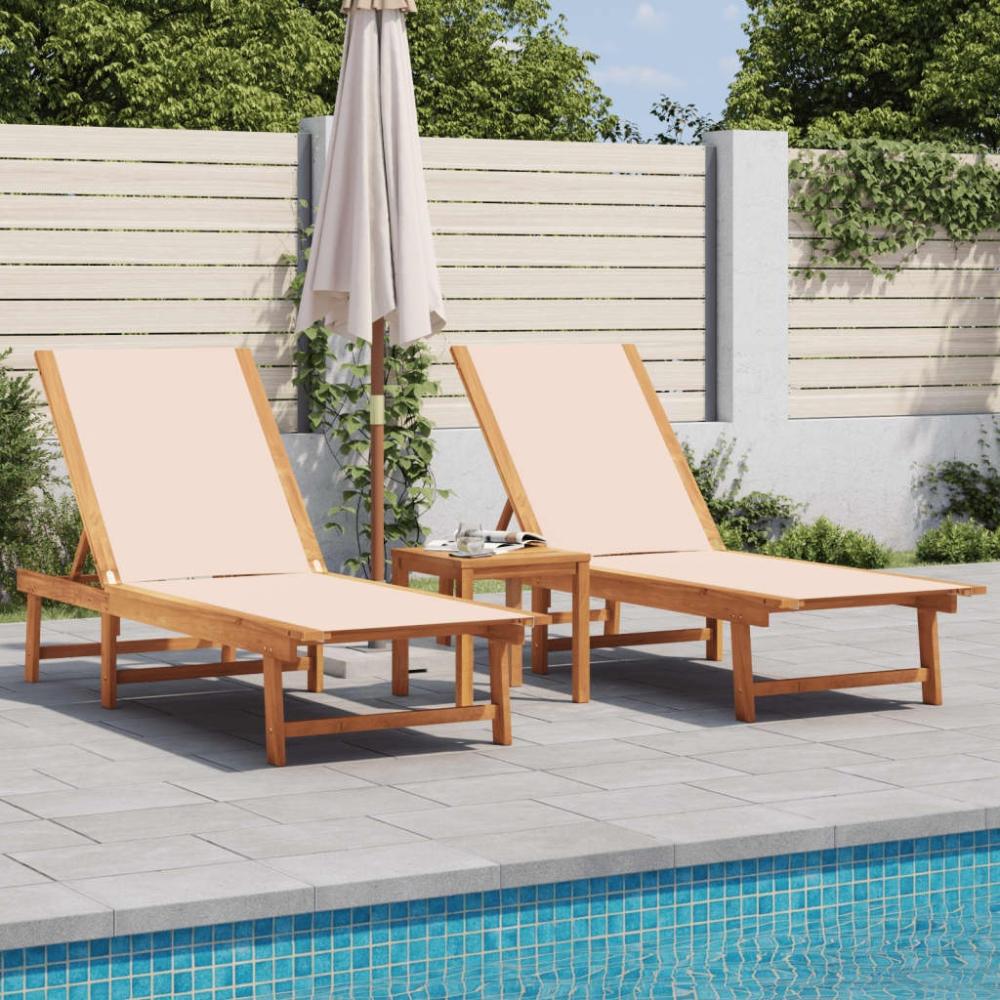 vidaXL Sonnenliegen 2 Stk. mit Tisch Creme Massivholz Akazie Textilene 3279252 Bild 1