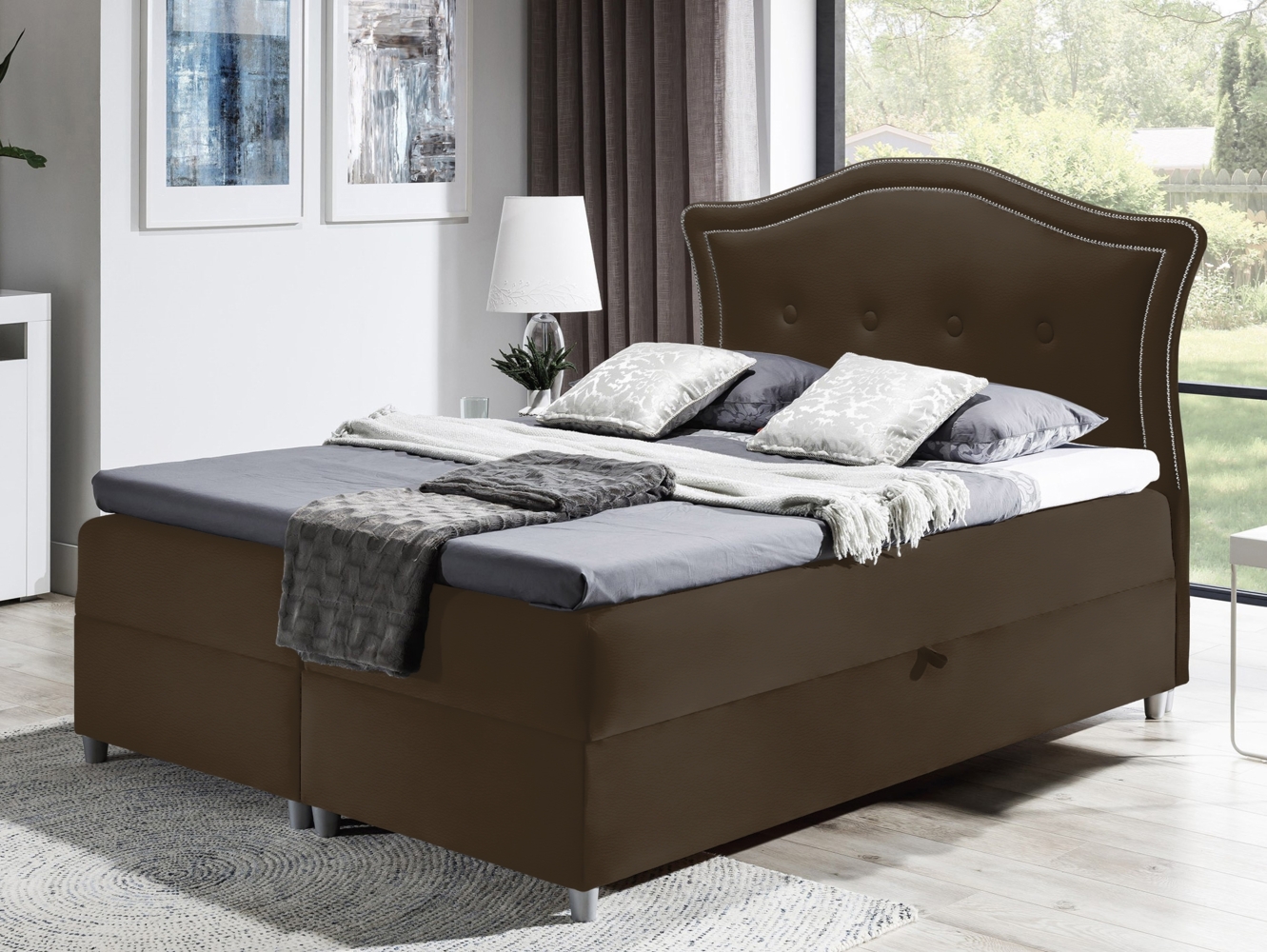 99rooms Lulu Boxspringbett 120x200 cm Kunstleder MADRYT Dunkelbraun Bild 1