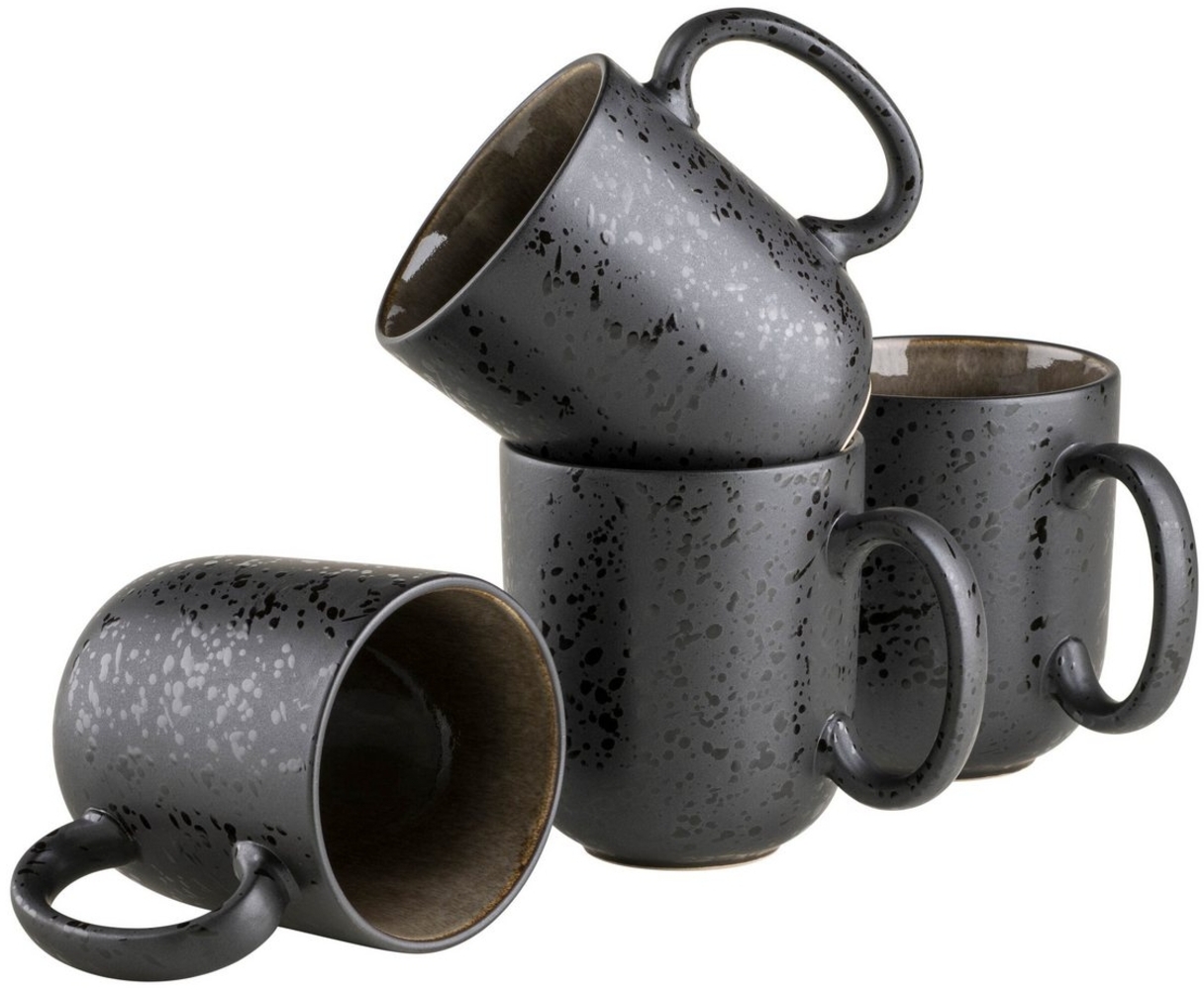 Modernes Kaffeebecher 4er Set mit aufregender Vintage Glasur, groe Kaffeetassen aus Keramik in Grau und Schwarz Bild 1