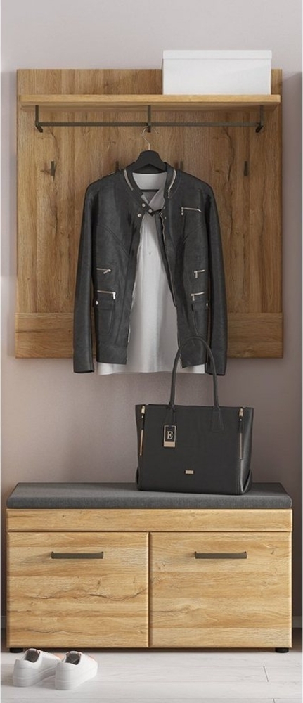Garderobenpaneel mit Schuhbank in Grandson Eiche Nb. CARIATI-129, B/H/T ca. 93/190/38 cm Bild 1