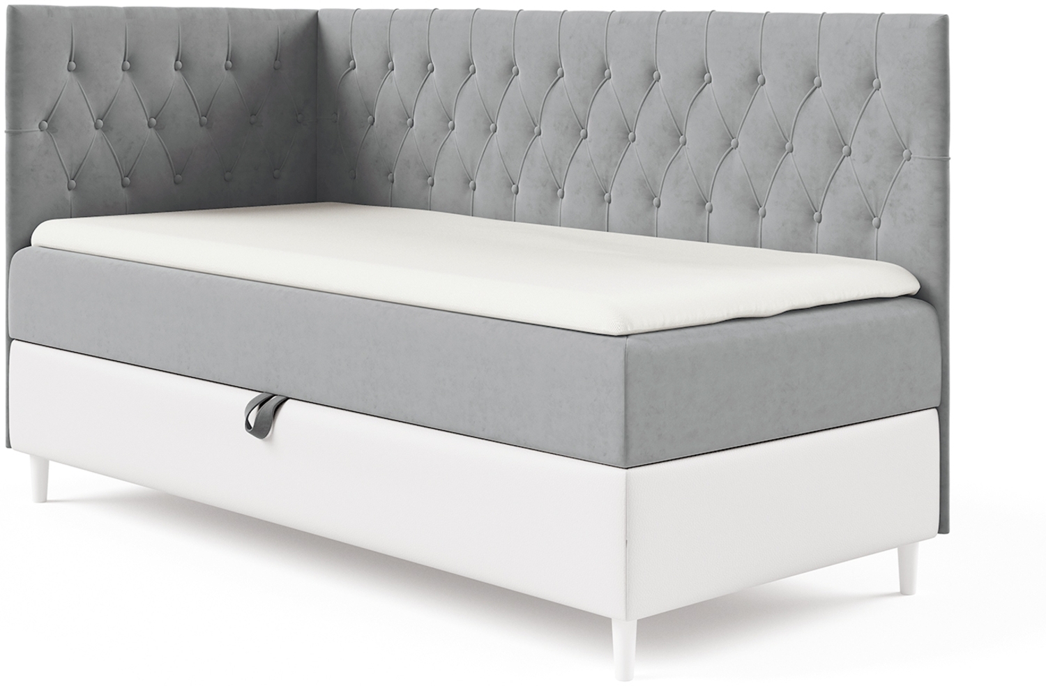 MEBLINI Kinderbett mit Bettkasten FILIPPO 3 80x200 Links – H3/Grau Samt Gepolstert Einzelbett mit Matratze - Polsterbett mit Stauraum - Bett mit Kopfteil – Stauraumbett Bild 1