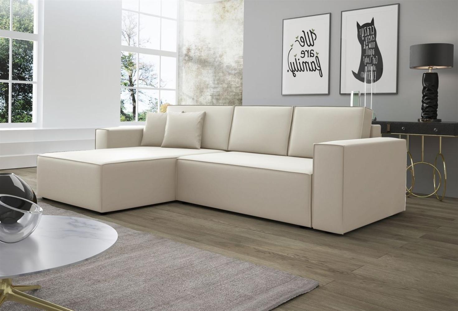 Ecksofa Schlafsofa Sofa CONOR Kunstleder Creme Ottomane Links Bild 1