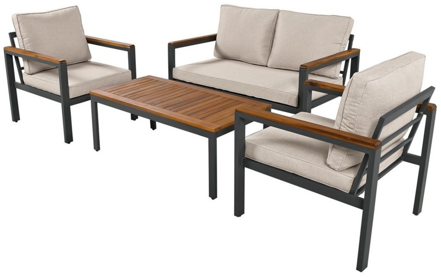 HAUSS SPLOE Gartenlounge-Set mit Sofa, 2 Einzelstühle, 1 Tisch aus Stahl und Akazienholz Beige Bild 1