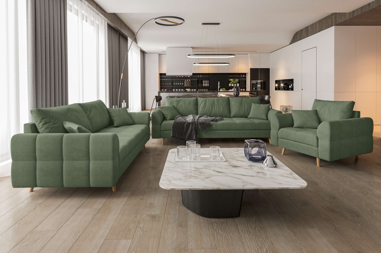 99rooms Bello Polstergarnitur Velours ELEMENT Minze Bild 1