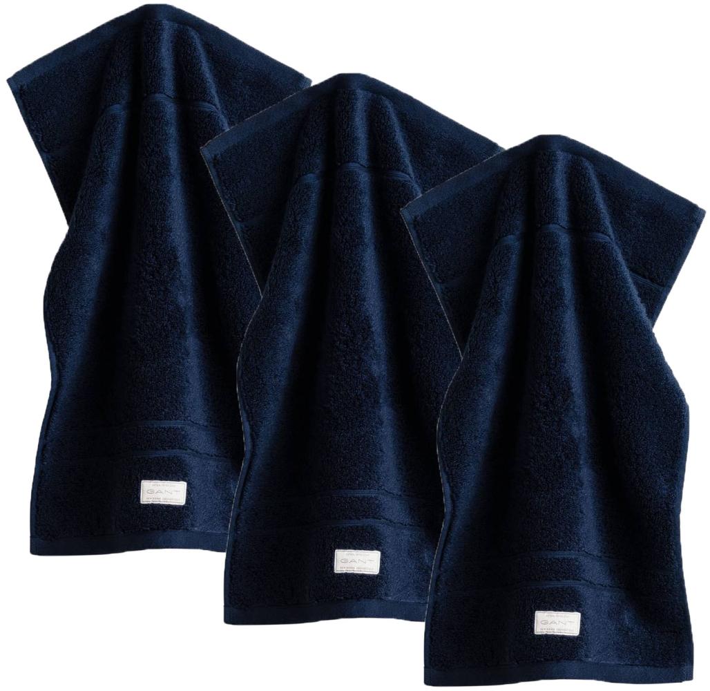 GANT Gästetuch, 3er Pack - Organic Premium Towel, Handtuch, Frottee Dunkelblau 30x50cm Bild 1