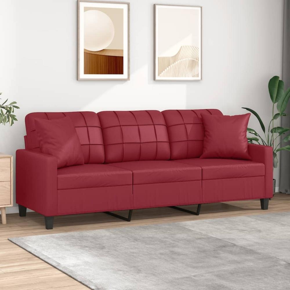 vidaXL 3-Sitzer-Sofa mit Zierkissen Weinrot 180 cm Kunstleder 3200811 Bild 1