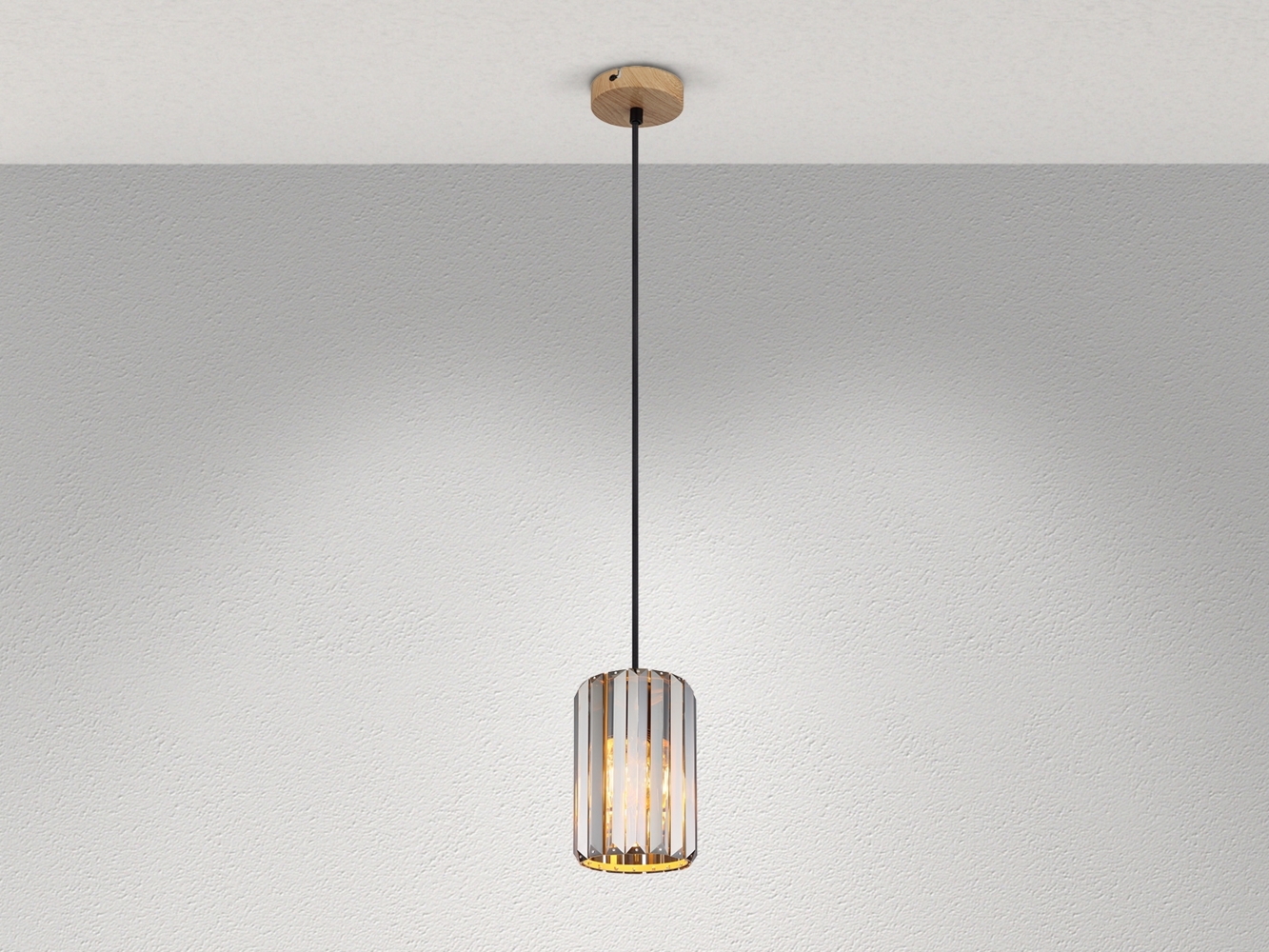 Hängeleuchte, Holzoptik, Kristalle rauch, H 120 cm Bild 1