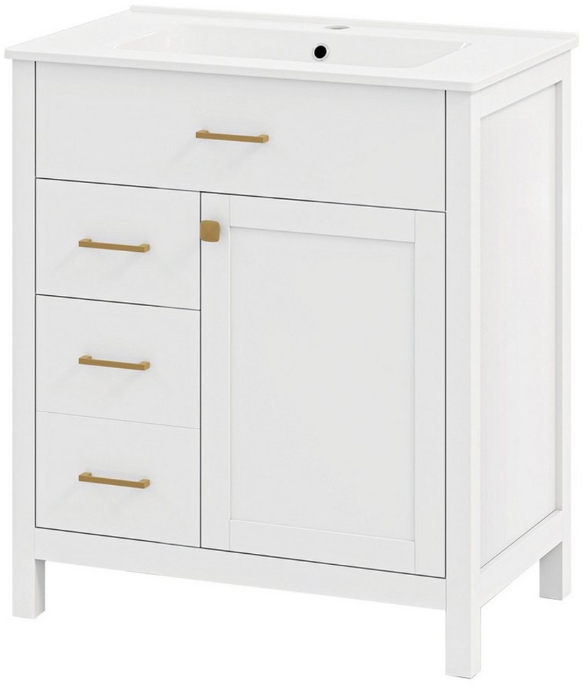 KOMFOTTEU Waschbeckenunterschrank mit Waschbecken, 2 Schubladen, 76 x 46,5 x 86,5 cm Bild 1