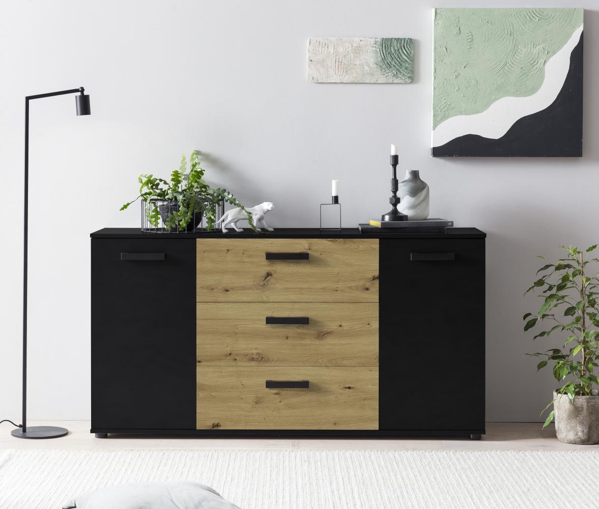 Highboard >BINO< (150,1x78,9x38,5 cm) Eiche/Schwarz Bild 1