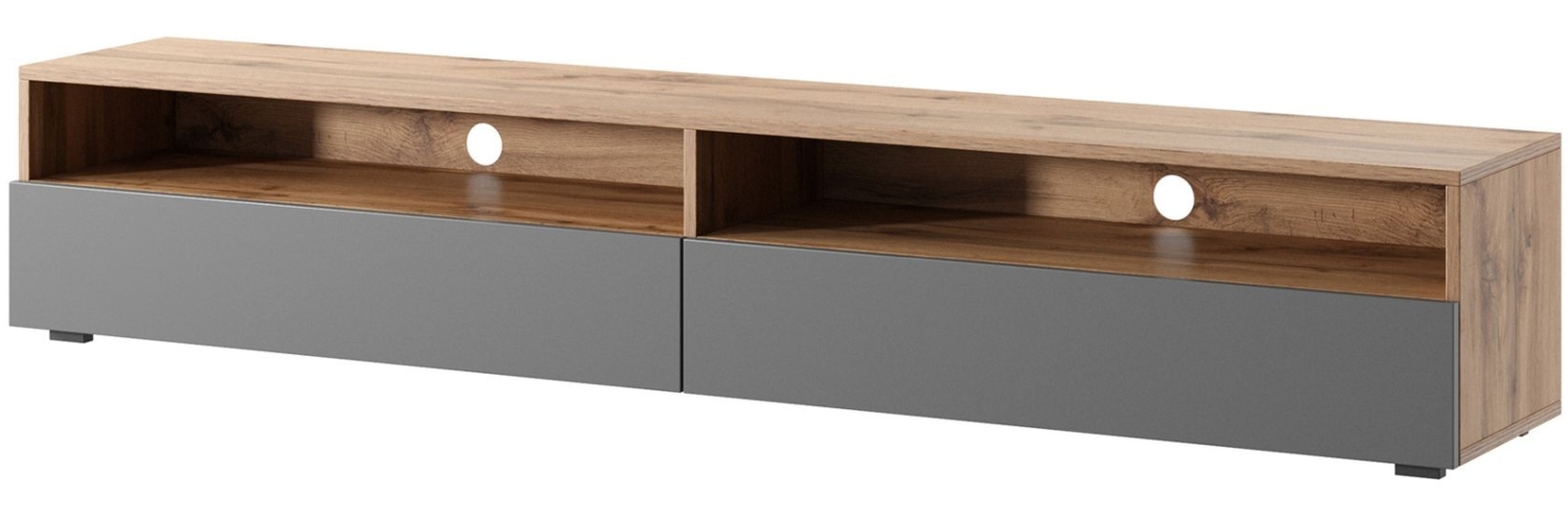 Selsey 'Rednaw' TV-Schrank , Holzoptik Eiche / Hochglanz Grau mit LED, 180 cm Bild 1