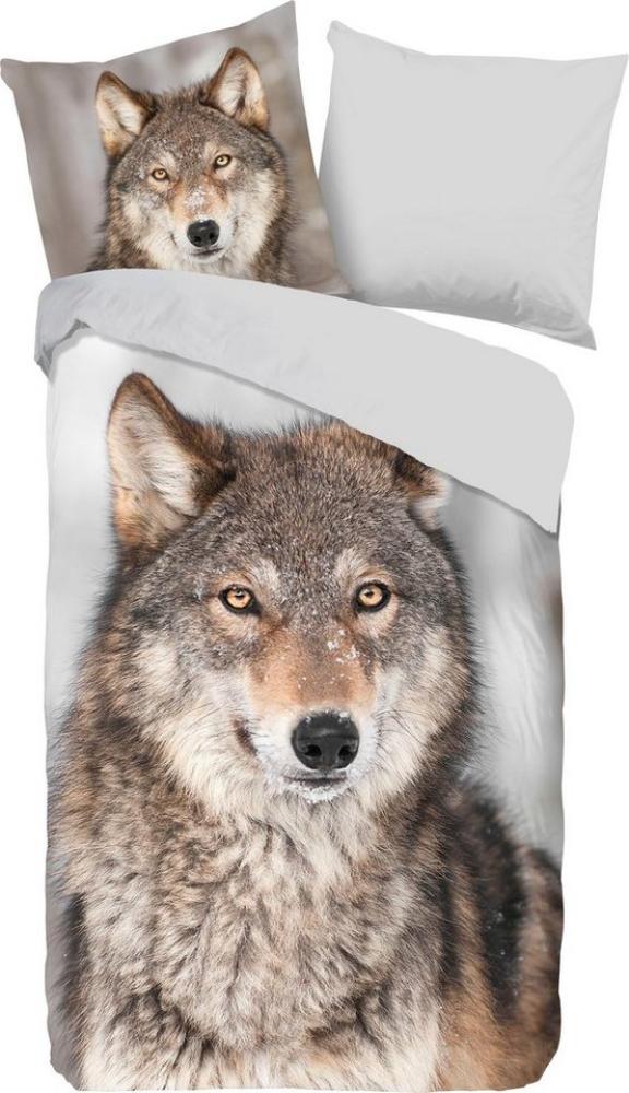 good morning Flanell Bettwäsche 2 teilig Bettbezug 135x200 cm Kopfkissenbezug 80x80 cm Wolf 2028.99.08 Multi Bild 1