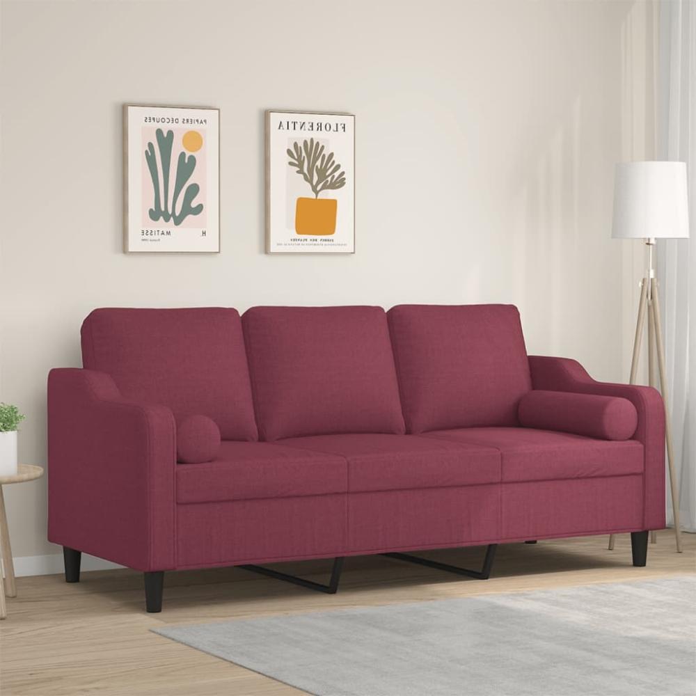 vidaXL 3-Sitzer-Sofa mit Zierkissen Weinrot 180 cm Stoff 3200859 Bild 1