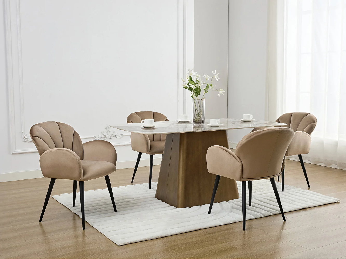 Vente-unique - Stuhl mit Armlehnen 2er-Set - Samt & schwarzes Metall - Beige - LANSENA von Pascal Morabito Bild 1