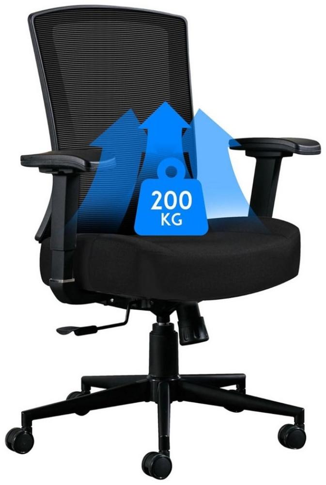 SeedWave Bürostuhl Ergonomisch Bürostuhl mit Lordosenstütze, 200KG belastbarkeit, schwarz, Computerstuhl mit Wippfunktion,Mesh-Stuhl mit Hoher Rückenlehne Bild 1