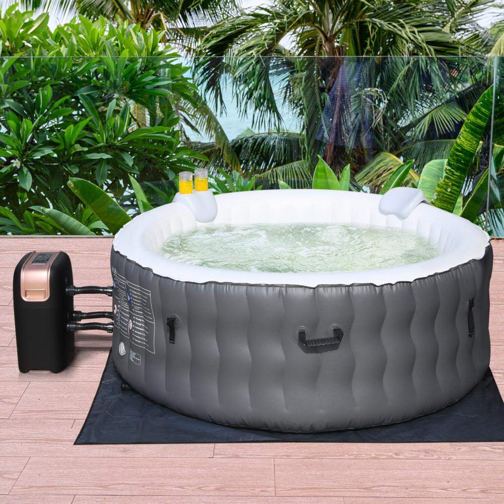 COSTWAY Aufblasbarer Whirlpool ?180cm, Massage Spa Pool rund mit 108 Massagedüsen Heizfunktion, Outdoor Massagepool Selbstaufblasend für 4 Personen (Aktualisierte Version, Grau) Bild 1