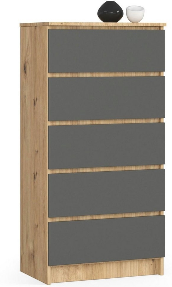 Home Collective Kommode 60 cm breit Holz Highboard Sideboard für Flur Schlafzimmer Wohnzimmer (Kommode Schlafzimmer Kommode mit Schubladen Holz Schrank), Kinderzimmer Organizer, 121 cm hoch, 5 Schubladen Artisan Eiche-grau Bild 1