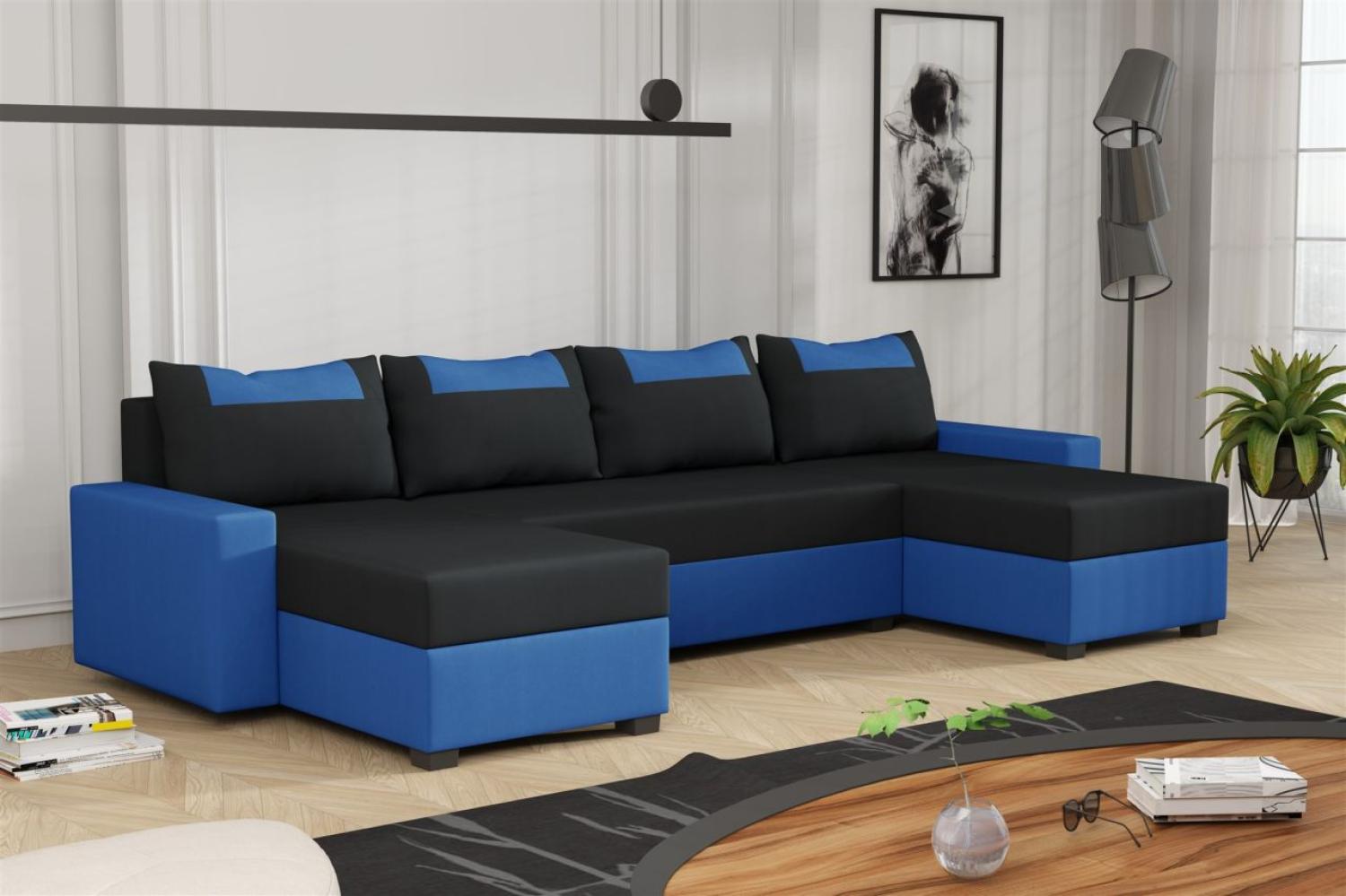 Wohnlandschaft Schlafsofa Sofa HEDVIG LUX Stoff Manila Blau- Schwarz Bild 1