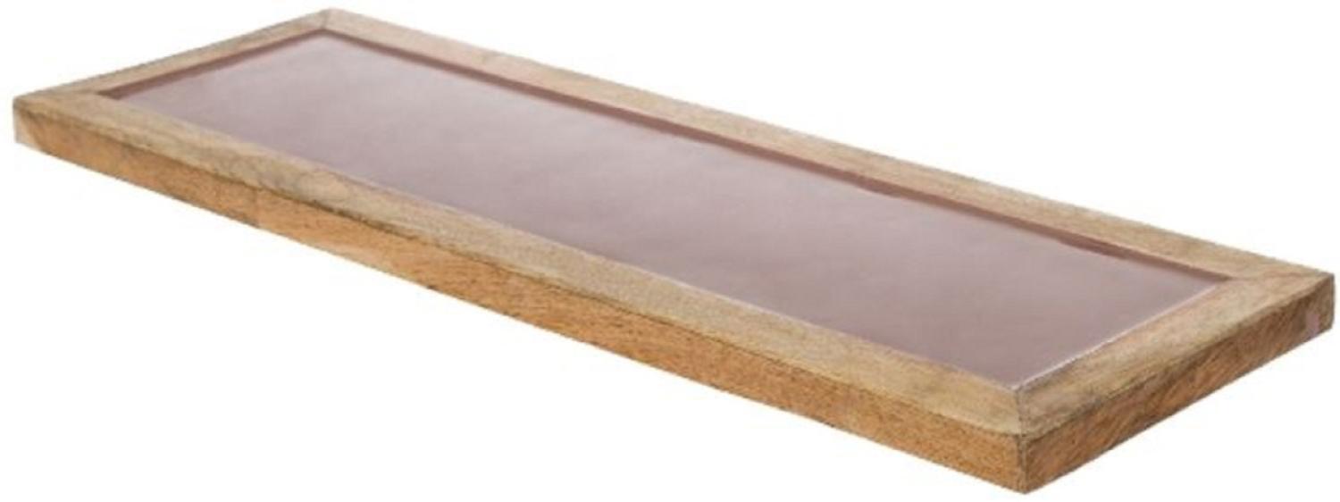 Casa Padrino Luxus Holz Keramik Deko Tablett Naturfaben / Rosa 17 x 6 x H. 2 cm - Deko Accessoires Bild 1