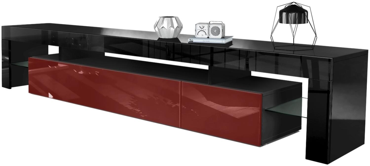 Vladon Lowboard Lima V2, TV-Kommode mit 2 Klappen, 1 offenem Fach und 2 Glasablagen, Schwarz Hochglanz/Bordeaux Hochglanz (189 x 38 x 35 cm) Bild 1
