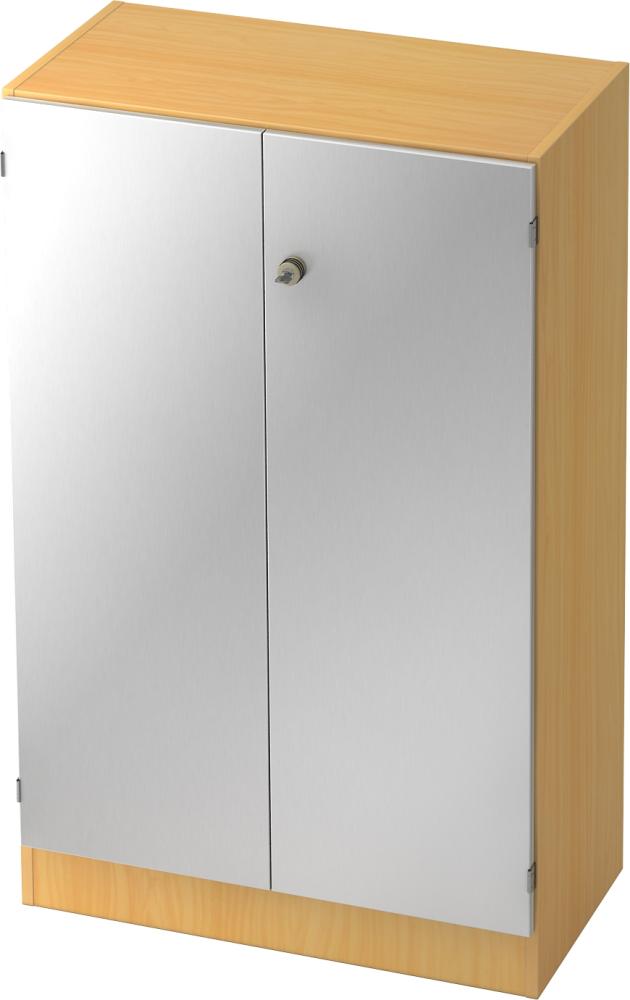 bümö office Aktenschrank abschließbar, Büroschrank klein aus FSC-Holz, 80cm breit in Buche/Silber - abschließbarer Schrank, Büroschrank abschließbar, Büro Möbel Schrank System, 6550-6-S-SG Bild 1