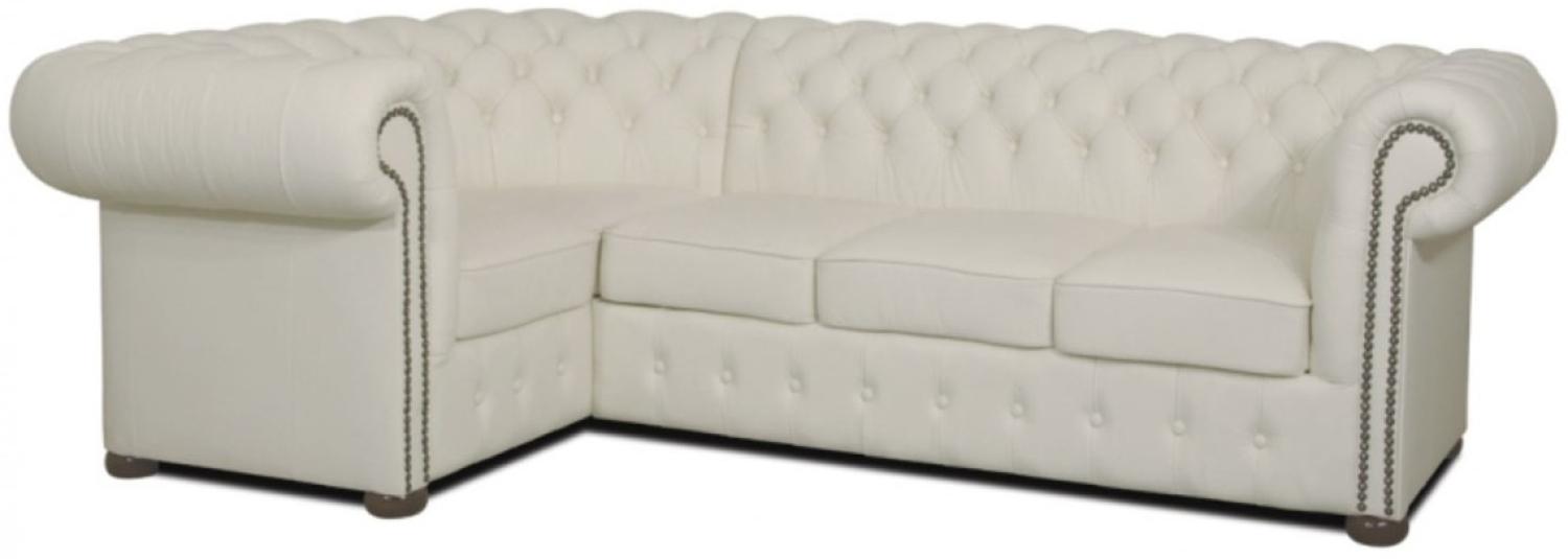 Casa Padrino Chesterfield Echtleder Ecksofa Weiß 260 x 160 x H. 78 cm Bild 1