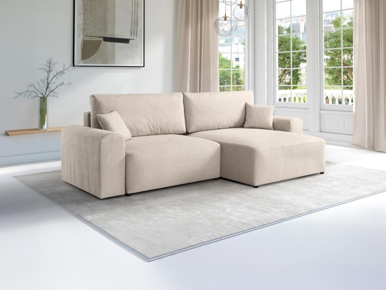 Vente-unique - Ecksofa mit Schlaffunktion - Ecke wechselbar - Stoff - Beige - ILANOR Bild 1