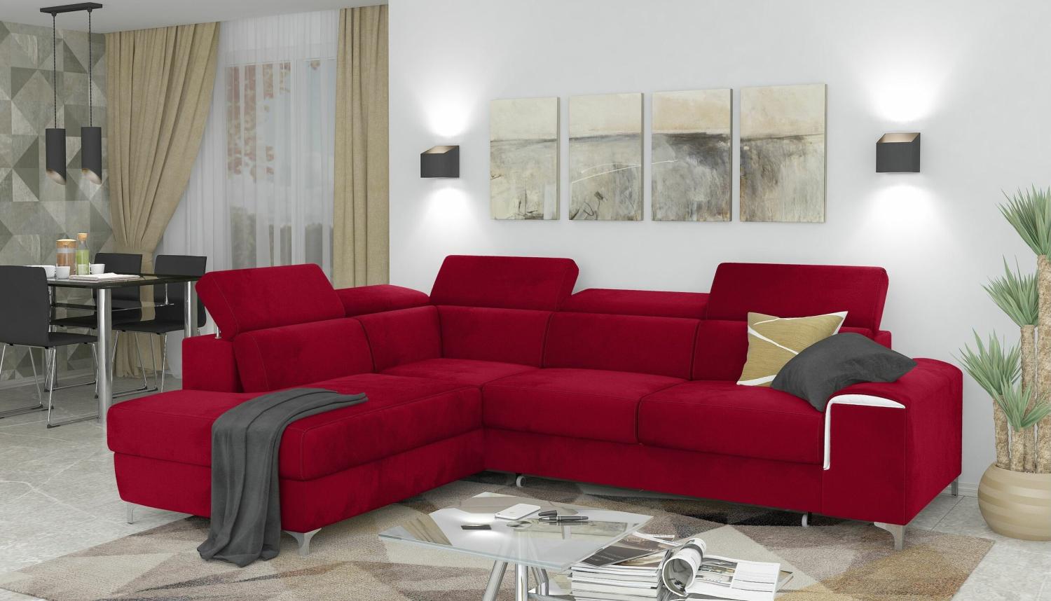 Stylefy Caio Ecksofa Rot Velours Bild 1