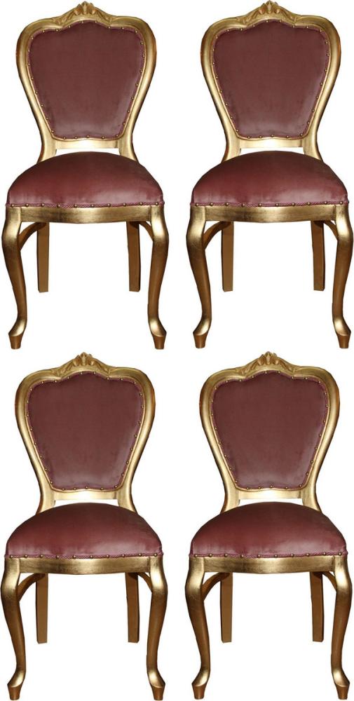 Casa Padrino Luxus Barock Esszimmer Set Rosa / Gold 45 x 46 x H. 99 cm - 4 handgefertigte Esszimmerstühle - Barock Esszimmermöbel Bild 1