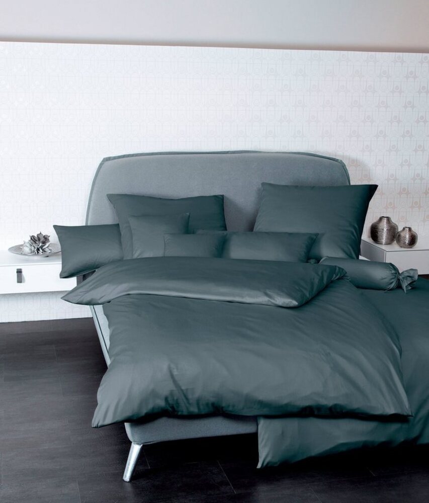 Janine Mako Satin Bettwäsche 2 teilig Bettbezug 155x200 cm Kopfkissenbezug 80x80 cm Colors 31001-78 anthrazit Bild 1