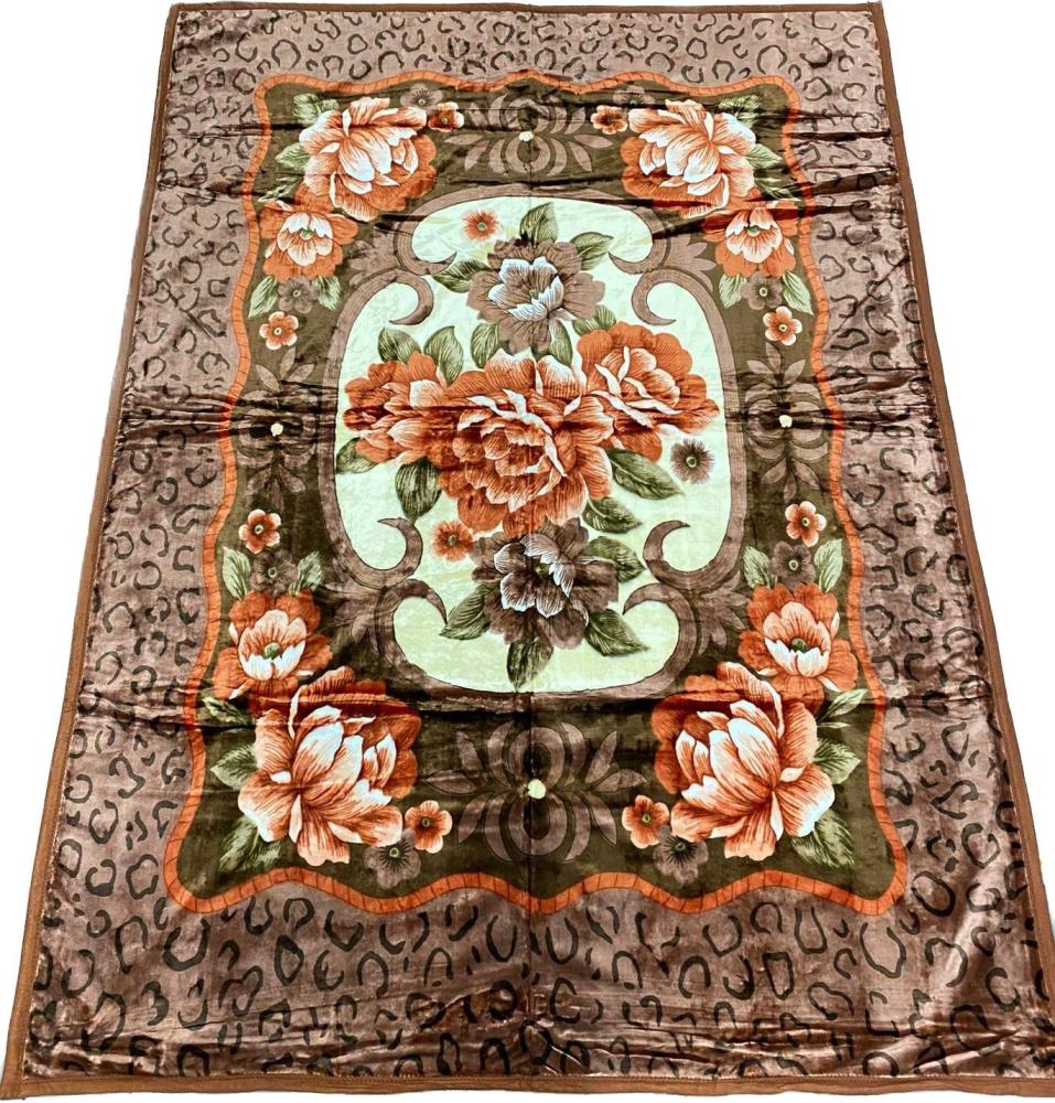 Almina Decke 160x220cm 1 Person Orange-Braun Blumen Tagesdecke Kuscheldecke Wohndecke Fleecedecke Bettdecke Motiv 12 Bild 1