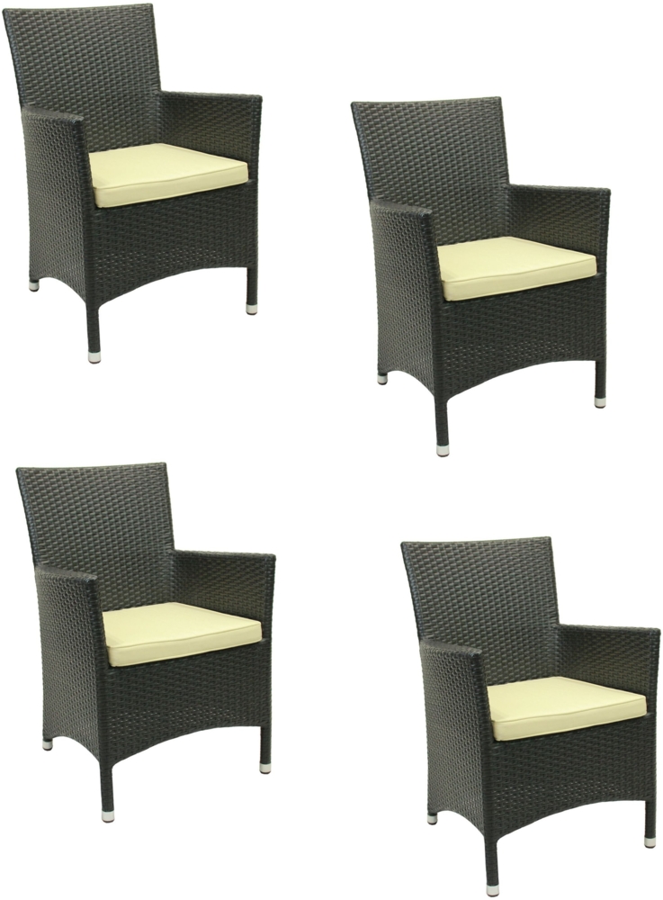 4x KONWAY® GARDA Sessel Schwarz inkl. Sitzkissen Polyrattan Garten Stuhl Set Bild 1
