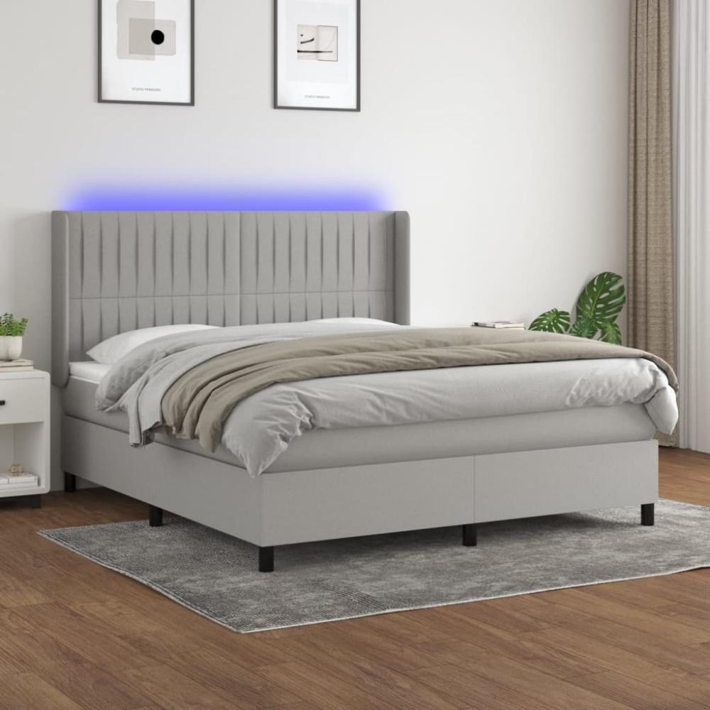 vidaXL Boxspringbett mit Matratze & LED Hellgrau 160x200 cm Stoff 3138485 Bild 1