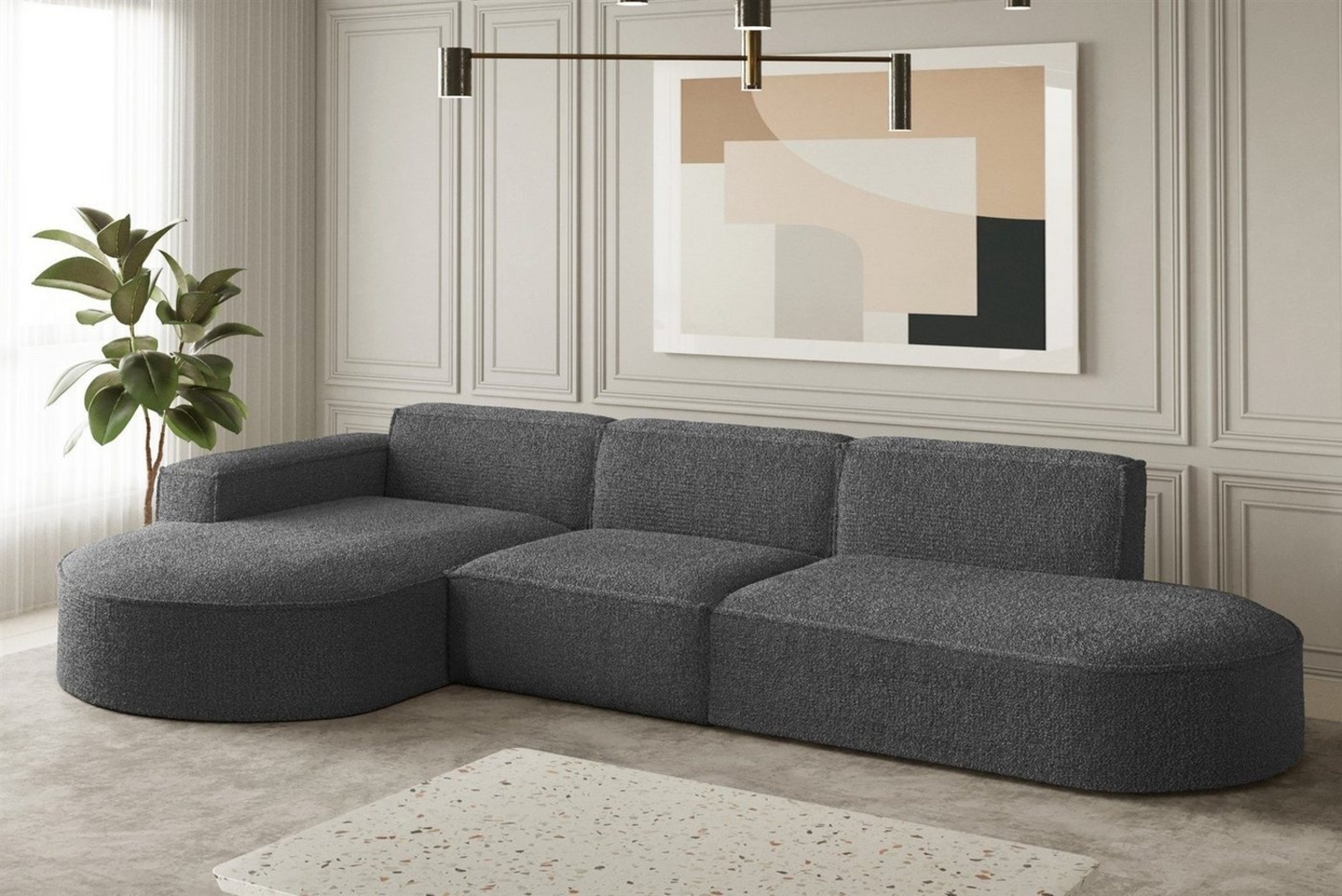 Ecksofa Designersofa PALMA in Stoff Ascot Graphitgrau Ottomane Links Bild 1